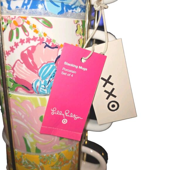 Lilly Pulitzer X Target Four Colorful Stacking Espresso Coffee Cups W/ Caddy NWT - Picture 10 of 16